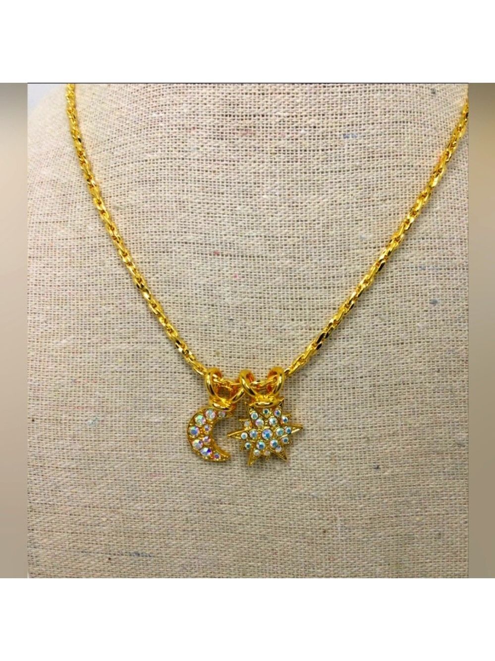 Kirks Folly Goldtone Moon Star Charm Necklace NWOT
